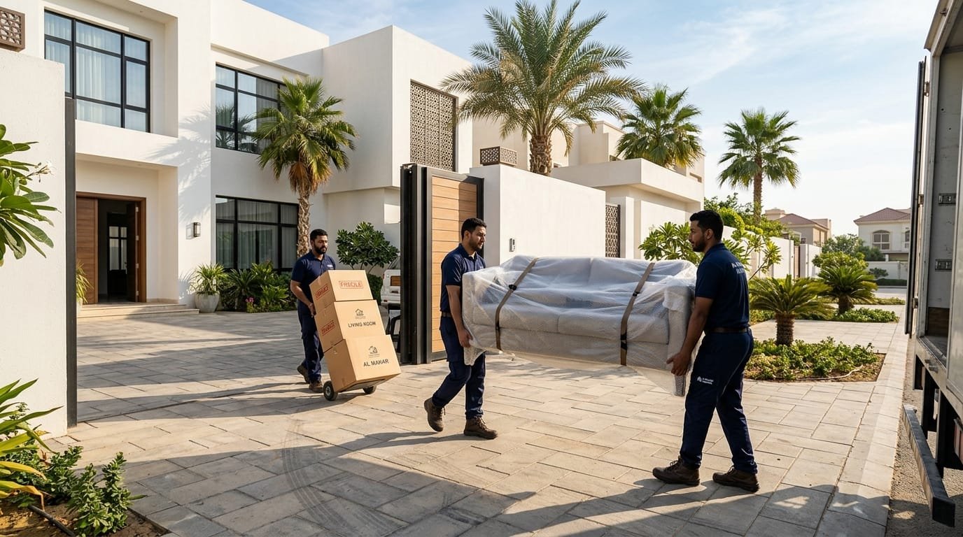فريق مؤسسة العبور يفرغ ويرتب أثاث فيلا سكنية حديثة في شمال جدة بعناية كاملة